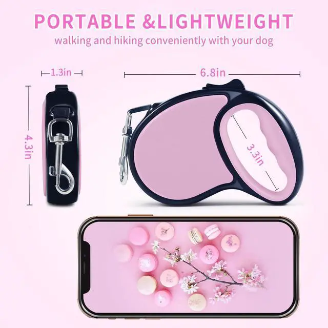 Alt view image 2 of 6 - Retractable Dog Leash 16Ft/5M for Small Medium Dogs, Pink