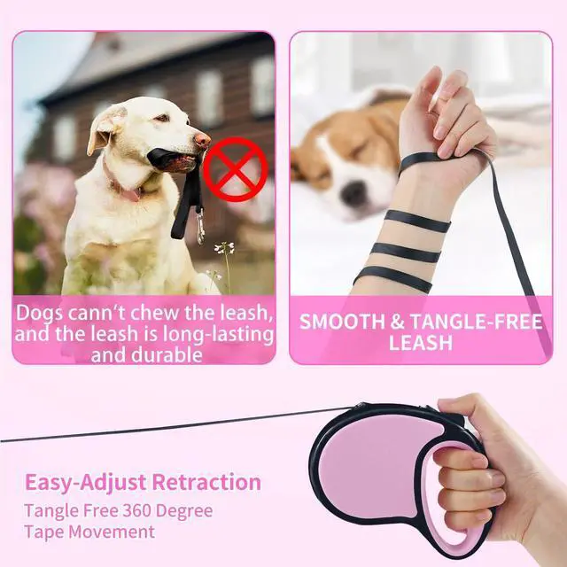 Alt view image 4 of 6 - Retractable Dog Leash 16Ft/5M for Small Medium Dogs, Pink