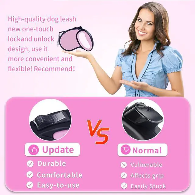 Alt view image 3 of 6 - Retractable Dog Leash 16Ft/5M for Small Medium Dogs, Pink