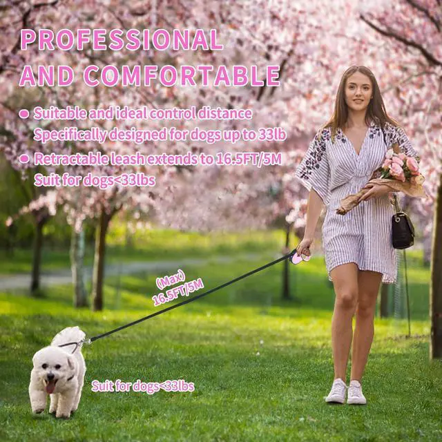 Alt view image 6 of 6 - Retractable Dog Leash 16Ft/5M for Small Medium Dogs, Pink