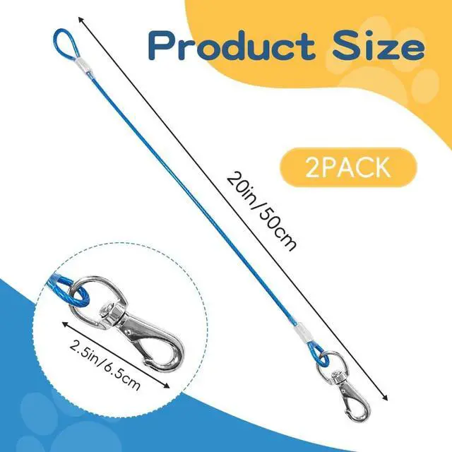 Alt view image 2 of 7 - Chew Proof Dog Leash - 2Pack Metal Cable Lead,No Tangle Multiple Dog Leashes for Small and Medium Dogs- Heavy Duty Leash Extender for Collars & Harnesses(2 Pack Black, 20in/50cm)