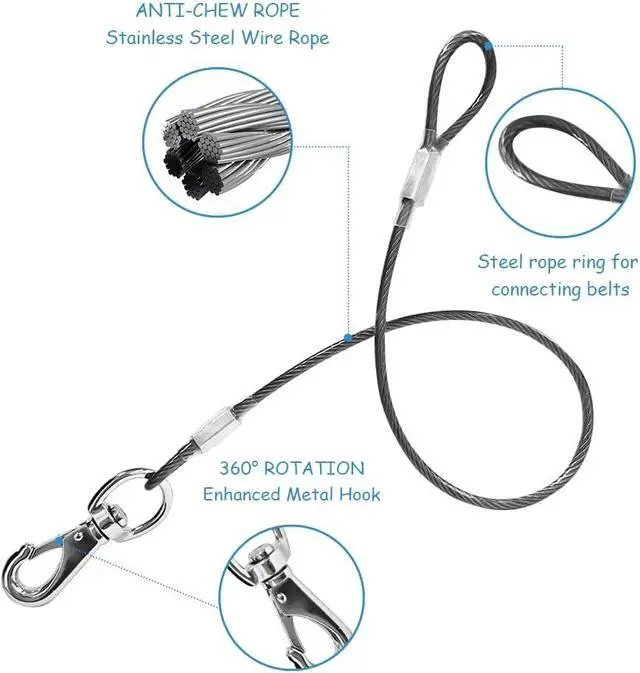 Alt view image 4 of 7 - Chew Proof Dog Leash - 2Pack Metal Cable Lead,No Tangle Multiple Dog Leashes for Small and Medium Dogs- Heavy Duty Leash Extender for Collars & Harnesses(2 Pack Black, 20in/50cm)