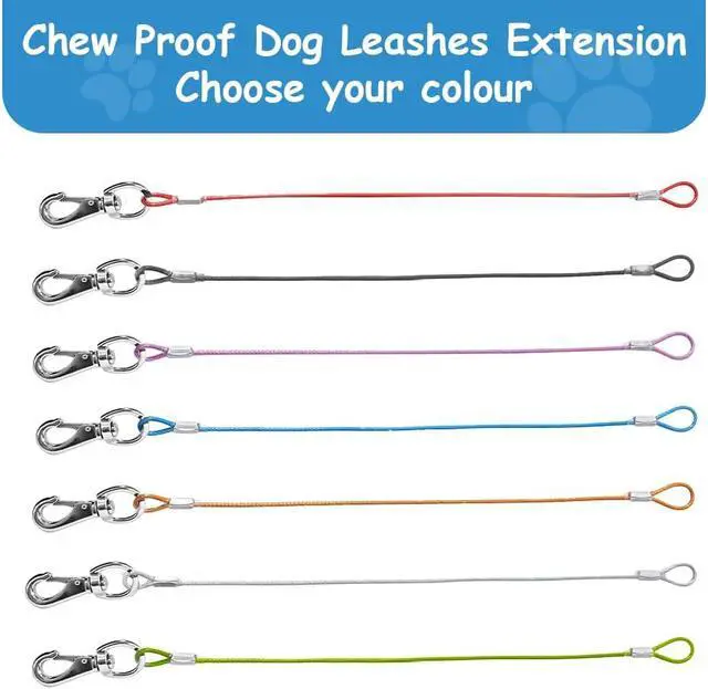 Alt view image 6 of 7 - Chew Proof Dog Leash - 2Pack Metal Cable Lead,No Tangle Multiple Dog Leashes for Small and Medium Dogs- Heavy Duty Leash Extender for Collars & Harnesses(2 Pack Black, 20in/50cm)