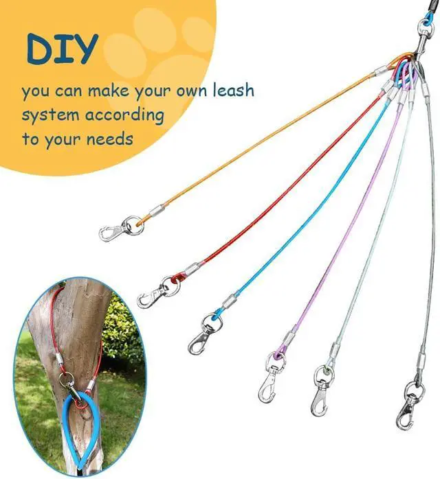 Alt view image 5 of 7 - Chew Proof Dog Leash - 2Pack Metal Cable Lead,No Tangle Multiple Dog Leashes for Small and Medium Dogs- Heavy Duty Leash Extender for Collars & Harnesses(2 Pack Black, 20in/50cm)
