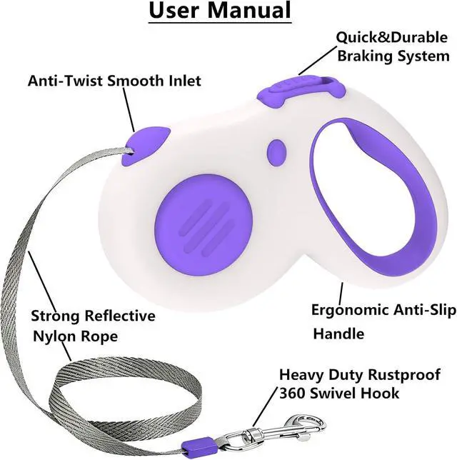 Alt view image 5 of 7 - Retractable Dog Leash 16Ft/5M for Small Medium Dog 50lbs (Purple) | Strong Nylon Rope, 360° Tangle-Free, Ergonomic Anti-slip Handle Design, One-Hand Brake, Easy to Operate, Exquisite Packaging