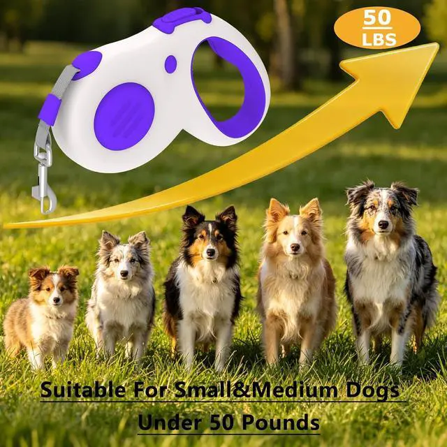 Alt view image 6 of 7 - Retractable Dog Leash 16Ft/5M for Small Medium Dog 50lbs (Purple) | Strong Nylon Rope, 360° Tangle-Free, Ergonomic Anti-slip Handle Design, One-Hand Brake, Easy to Operate, Exquisite Packaging