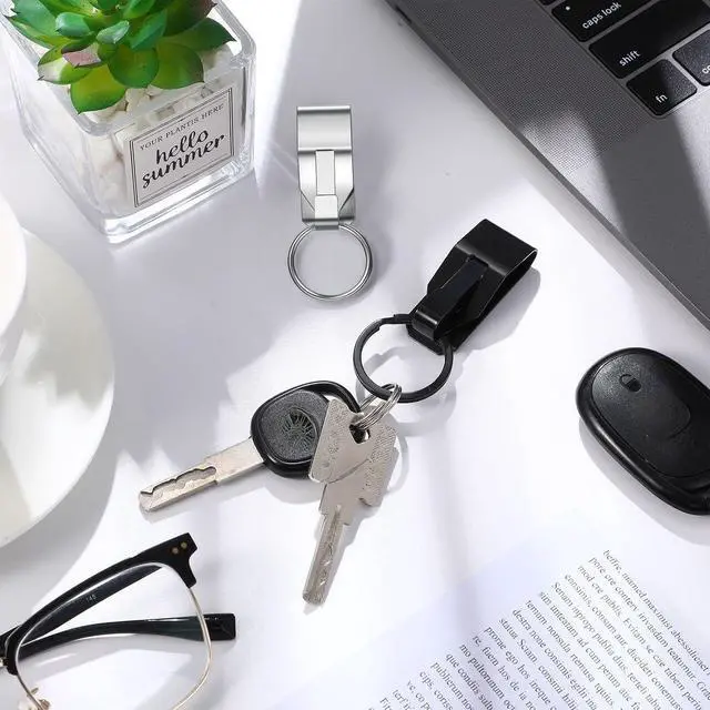 Alt view image 7 of 7 - Moxweyeni 4 Pieces Belt Key Clip Key Holder, Black, Silver | Metal Clip Keychain Security Hook, Quick Access Rings for Work Office, Stainless Steel Build, Hands-free Carrying