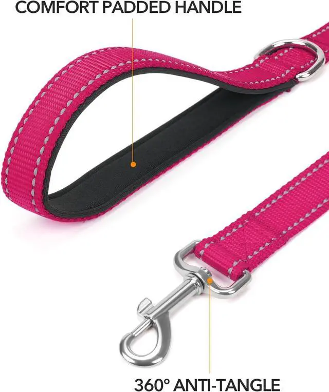 Alt view image 2 of 7 - Taglory Reflective Dog Leash for Small Dogs, 3/4in x 4ft, Hot Pink | Ideal for Night Walking, Strong for Sudden Pulls, Lightweight & Gentle on the Neck, Soft Padded Handle