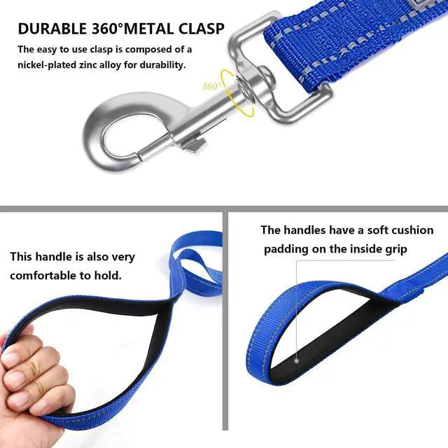 Alt view image 4 of 6 - 6 FT Basic Dog Leash for Medium Dogs,Padded Handle,Blue | Padded Handle,Metal D-Ring,Heavy Duty Nylon Webbing, for Walking & Training