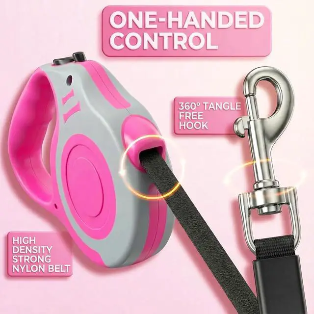 Alt view image 2 of 6 - Retractable Dog Leash Lightweight 10/16FT Leash with Non-Slip Handle, for Small Dogs Puppy(Gray Pink, 10FT) | with Non-Slip Handle for Small Dogs Puppy (Gray Pink, 10FT)