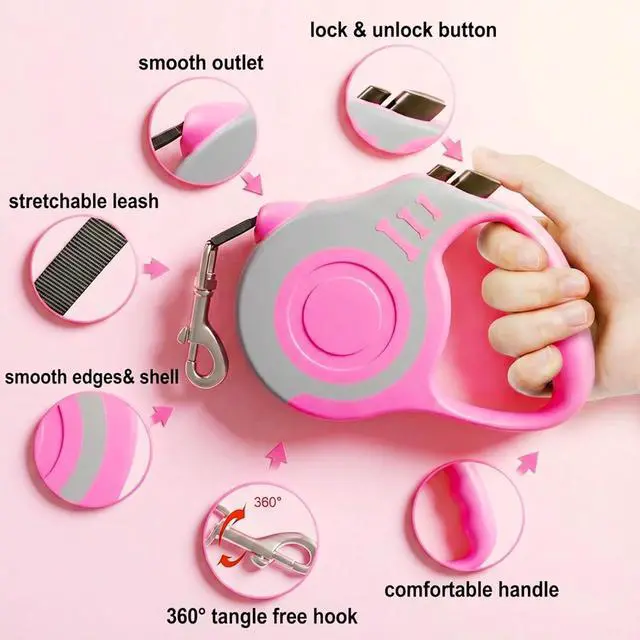 Alt view image 3 of 6 - Retractable Dog Leash Lightweight 10/16FT Leash with Non-Slip Handle, for Small Dogs Puppy(Gray Pink, 10FT) | with Non-Slip Handle for Small Dogs Puppy (Gray Pink, 10FT)