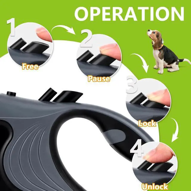 Alt view image 4 of 7 - Retractable Dog Leash with Flashlight, 16ft Dog Walking Leash for Dogs up to 77lbs, 360° Tangle-Free Nylonup Leash, Anti-Slip Handle - Grey