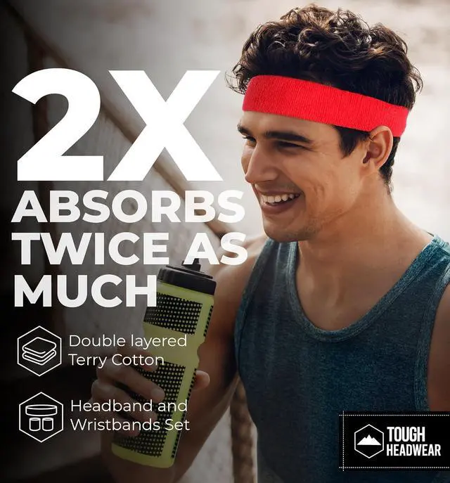 Alt view image 2 of 6 - Tough Headwear Terry Cloth Headband - Sweat-Wicking Running Head Band - Basketball Accessories - Headband for Washing Face