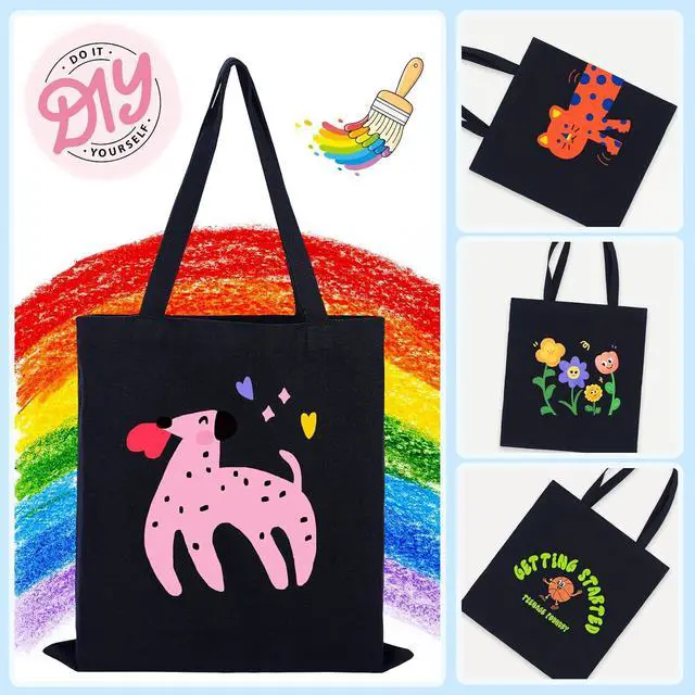 Alt view image 5 of 6 - 2 Pcs Canvas Tote Bags, Natural Color Tote Bags 15 x 16 inch Sustainable Eco Friendly reusable, for Grocery Bags, DIY Gift Bags, Shopping Bags (Black)