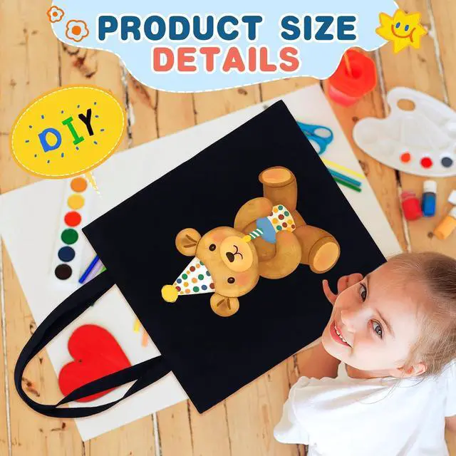 Alt view image 6 of 6 - 2 Pcs Canvas Tote Bags, Natural Color Tote Bags 15 x 16 inch Sustainable Eco Friendly reusable, for Grocery Bags, DIY Gift Bags, Shopping Bags (Black)
