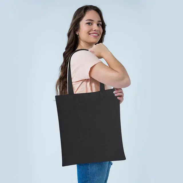 Alt view image 2 of 6 - 2 Pcs Canvas Tote Bags, Natural Color Tote Bags 15 x 16 inch Sustainable Eco Friendly reusable, for Grocery Bags, DIY Gift Bags, Shopping Bags (Black)