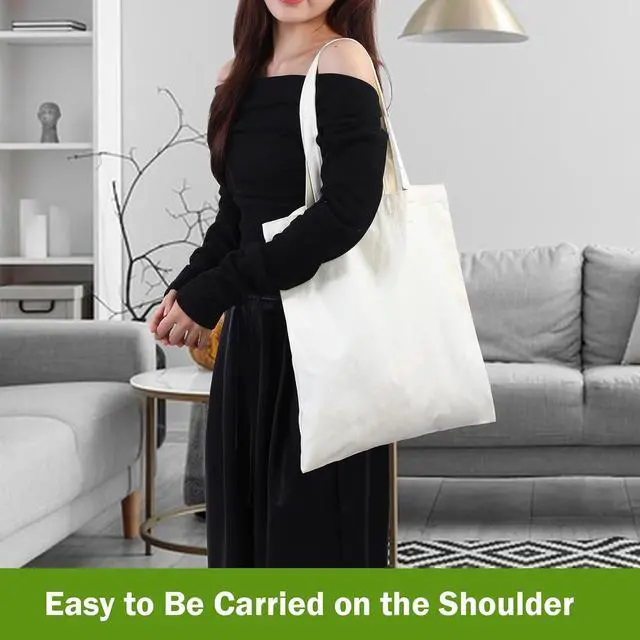 Alt view image 3 of 6 - 2 Pcs Canvas Tote Bags, Natural Color Tote Bags 15 x 16 inch Sustainable Eco Friendly reusable, for Grocery Bags, DIY Gift Bags, Shopping Bags (Black)