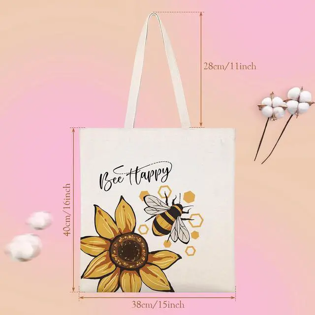 Alt view image 4 of 7 - Louise Maelys Sunflower Canvas Tote Bag For Women with Inner Zipper Pocket | 15" x 16", Lightweight, Eco-Friendly, Reusable Grocery Bags, Shopping Bags for Groceries, School, Market, Travel