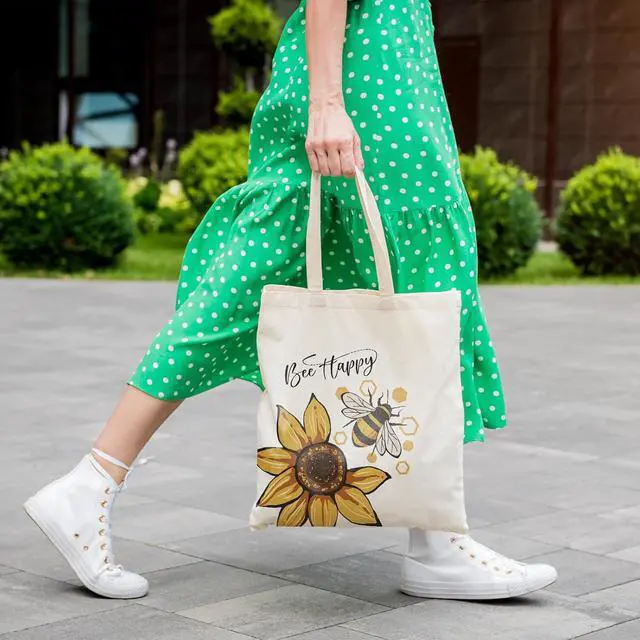 Alt view image 2 of 7 - Louise Maelys Sunflower Canvas Tote Bag For Women with Inner Zipper Pocket | 15" x 16", Lightweight, Eco-Friendly, Reusable Grocery Bags, Shopping Bags for Groceries, School, Market, Travel