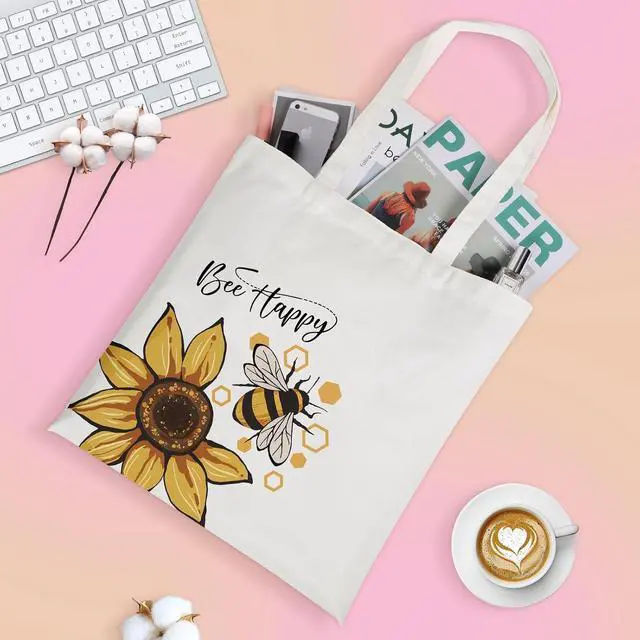 Alt view image 3 of 7 - Louise Maelys Sunflower Canvas Tote Bag For Women with Inner Zipper Pocket | 15" x 16", Lightweight, Eco-Friendly, Reusable Grocery Bags, Shopping Bags for Groceries, School, Market, Travel