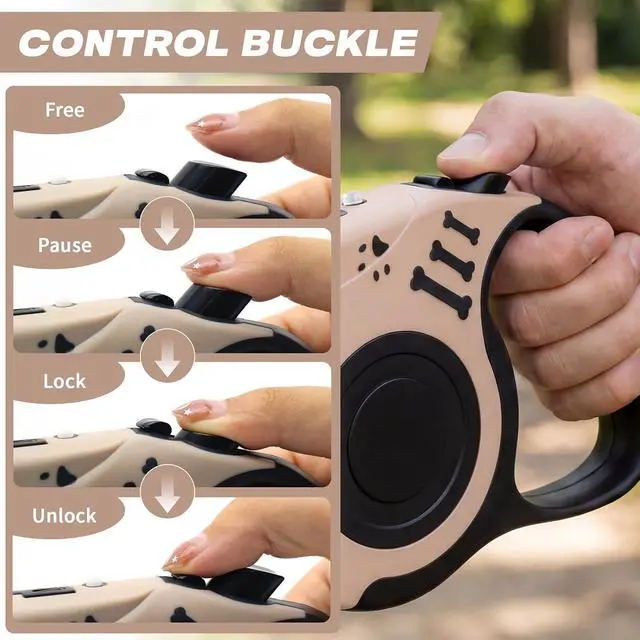 Alt view image 5 of 7 - Retractable Dog Leash with USB Rechargeable Flashlight, Beige | 16FT Automatic Telescopic Tractor Dog Leash, Durable ABS Case and Comfort Grip, Designed for Small Medium Dogs Up to 30lbs