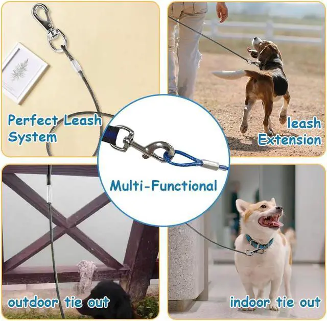 Alt view image 7 of 7 - Chew Proof Dog Leash - 2Pack Metal Cable Lead,No Tangle Multiple Dog Leashes for Small and Medium Dogs- Heavy Duty Leash Extender for Collars & Harnesses(2 Pack Black, 20in/50cm)