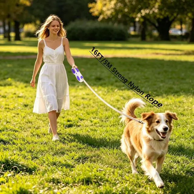 Alt view image 2 of 7 - Retractable Dog Leash 16Ft/5M for Small Medium Dog 50lbs (Purple) | Strong Nylon Rope, 360° Tangle-Free, Ergonomic Anti-slip Handle Design, One-Hand Brake, Easy to Operate, Exquisite Packaging