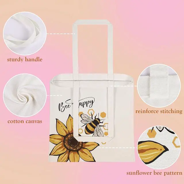 Alt view image 5 of 7 - Louise Maelys Sunflower Canvas Tote Bag For Women with Inner Zipper Pocket | 15" x 16", Lightweight, Eco-Friendly, Reusable Grocery Bags, Shopping Bags for Groceries, School, Market, Travel