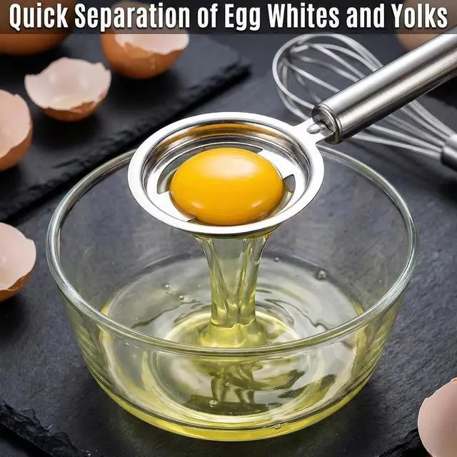 Alt view image 3 of 6 - Egg Separator, 3Pcs Stainless Steel Egg Yolk White Separation Tool, Kitchen Gadget with Hanging Hole Design, Easy to Clean, Easily Separates Eggs Whites and Yolks