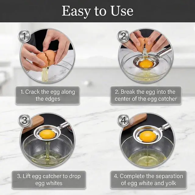 Alt view image 5 of 6 - Egg Separator, 3Pcs Stainless Steel Egg Yolk White Separation Tool, Kitchen Gadget with Hanging Hole Design, Easy to Clean, Easily Separates Eggs Whites and Yolks