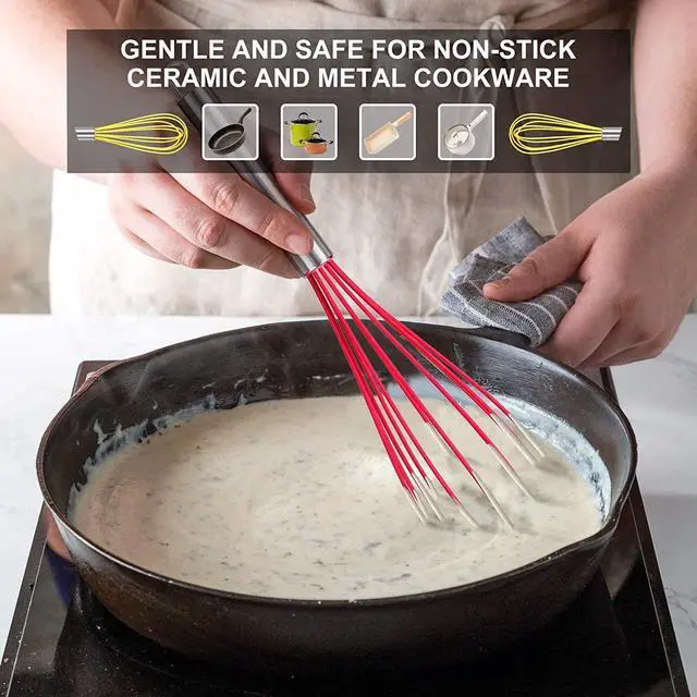 Alt view image 2 of 7 - HOTEC 4 Pieces Silicone Whisks Set, Wire Balloon Whisks for cooking Egg Beater, Non-slip Handle Whisk for Non-stick Cookware Perfect for Cooking, Stirring, Beating and Blending (Multicolor)