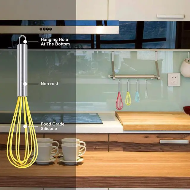 Alt view image 6 of 7 - HOTEC 4 Pieces Silicone Whisks Set, Wire Balloon Whisks for cooking Egg Beater, Non-slip Handle Whisk for Non-stick Cookware Perfect for Cooking, Stirring, Beating and Blending (Multicolor)