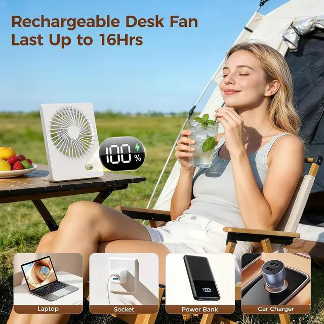 Alt view image 3 of 7 - Zuvas Desk Fan Small Rechargeable Battery Table Fans for travel Ultra Quiet | 180° Tilt Folding, LED Dislay, Portable Fan Slim Design, 3 Speed Adjustable, for Office Bedroom Desktop, Cruise Essentials