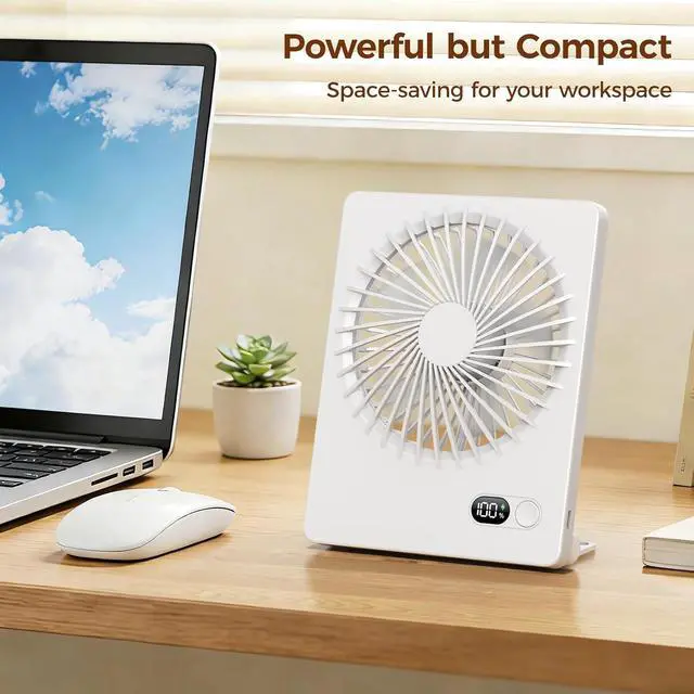 Alt view image 4 of 7 - Zuvas Desk Fan Small Rechargeable Battery Table Fans for travel Ultra Quiet | 180° Tilt Folding, LED Dislay, Portable Fan Slim Design, 3 Speed Adjustable, for Office Bedroom Desktop, Cruise Essentials