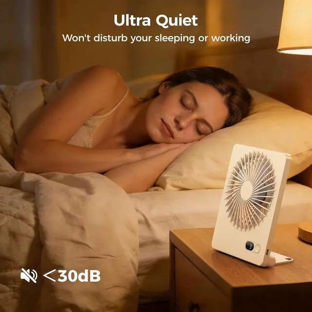 Alt view image 5 of 7 - Zuvas Desk Fan Small Rechargeable Battery Table Fans for travel Ultra Quiet | 180° Tilt Folding, LED Dislay, Portable Fan Slim Design, 3 Speed Adjustable, for Office Bedroom Desktop, Cruise Essentials