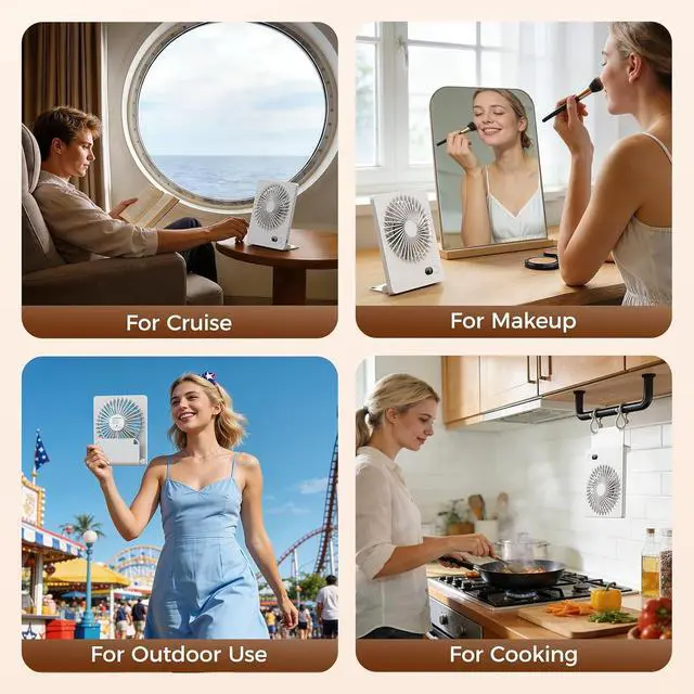 Alt view image 7 of 7 - Zuvas Desk Fan Small Rechargeable Battery Table Fans for travel Ultra Quiet | 180° Tilt Folding, LED Dislay, Portable Fan Slim Design, 3 Speed Adjustable, for Office Bedroom Desktop, Cruise Essentials