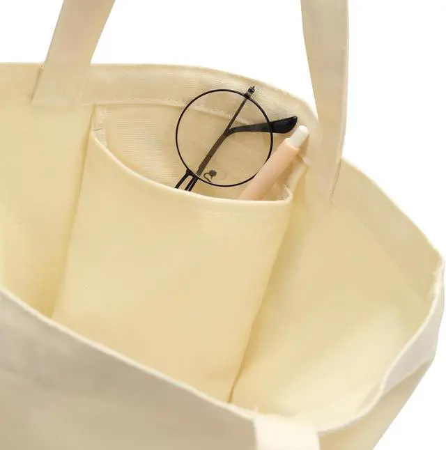 Alt view image 6 of 7 - Qirrmiy Canvas Tote Bag for Women Lady Girls, Reusable Shoulder Tote Bag with Inner Pocket for Gifts, Grocery Shopping Bag, Vacation, Work, Books Design, 1 Pcs