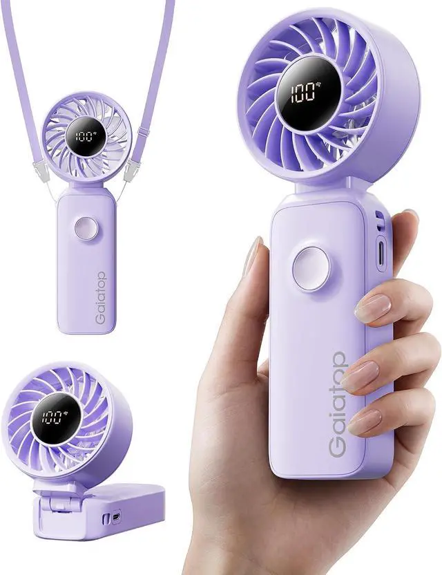 Main image of Gaiatop Portable Handheld Fan, Quiet 3 IN 1 Neck/Desk/Hand Fan | Max 18 Working Hours, 5 Speed Rechargeable Battery, Cooling for Travel, Beach, Women/Men Outdoor Activities Gifts Purple