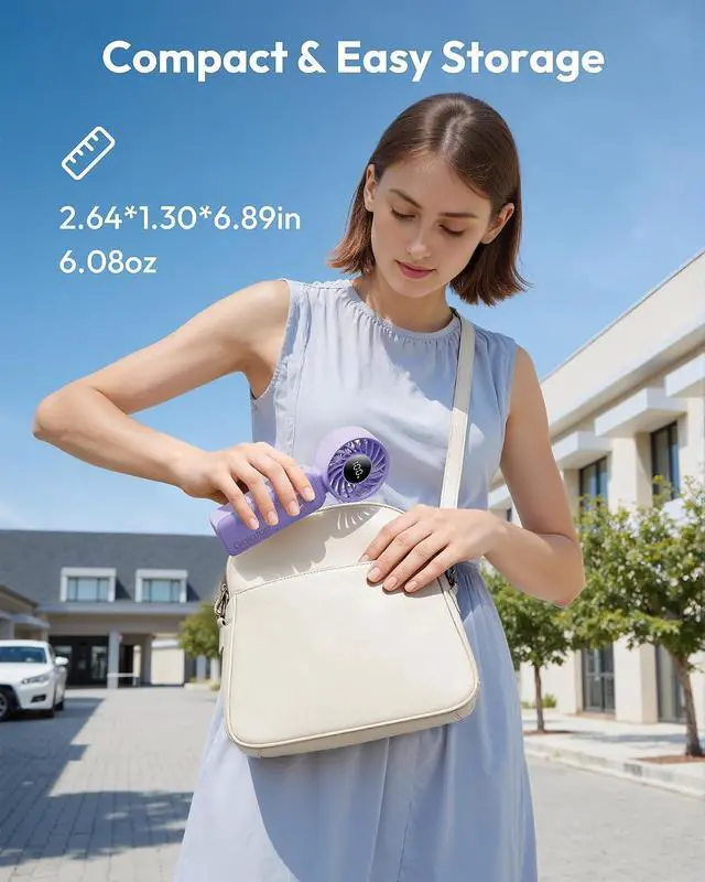 Alt view image 6 of 7 - Gaiatop Portable Handheld Fan, Quiet 3 IN 1 Neck/Desk/Hand Fan | Max 18 Working Hours, 5 Speed Rechargeable Battery, Cooling for Travel, Beach, Women/Men Outdoor Activities Gifts Purple