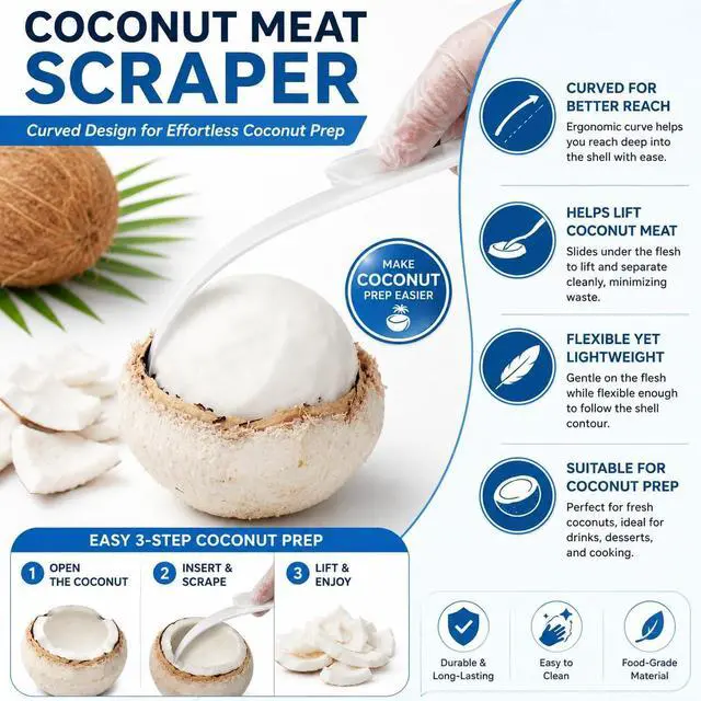 Alt view image 3 of 7 - Coconut Meat Scraper, Coconut Opener, Soft and Flexible Coconut Egg Tools Kitchen Utensils for Coconut Melon Ballers Melon BallersGadgets for Coconut Love