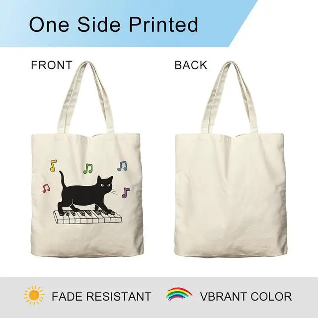 Alt view image 5 of 6 - Dlzdn Black Cat Canvas Tote Bag For Women Aesthetic Funny Cute Cat Playing Piano Tote Bag Shopping Grocery Bag Beach Bag Gifts for Women Teacher Bag Reusable Grocery Bag