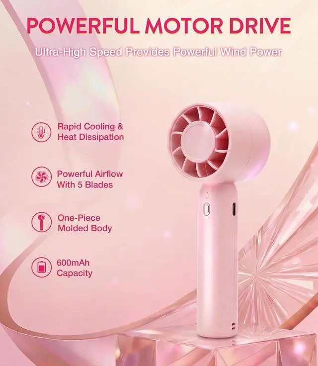 Alt view image 2 of 6 - EMEDA Handheld Fan Portable Mini Fan - USB C Rechargeable 3 Speed Personal | Cooling Fan with Base & Phone Stand - Lightweight 150g Desk or Travel Fan for Women Kids Lash Makeup Office Summer by EMEDA
