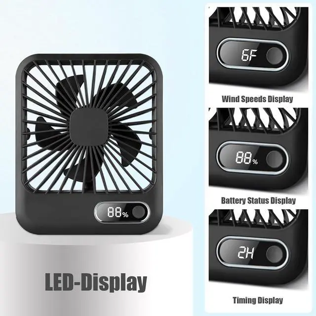Alt view image 3 of 7 - USB Rechargeable Fan with 4000mAh Battery Desk Fan 6.5" Portable Travel Fan Personal Fan 180°Foldable 6 Speeds 6 Hours Timer & Digital DisplayIdeal Gifts for Office Home Camping