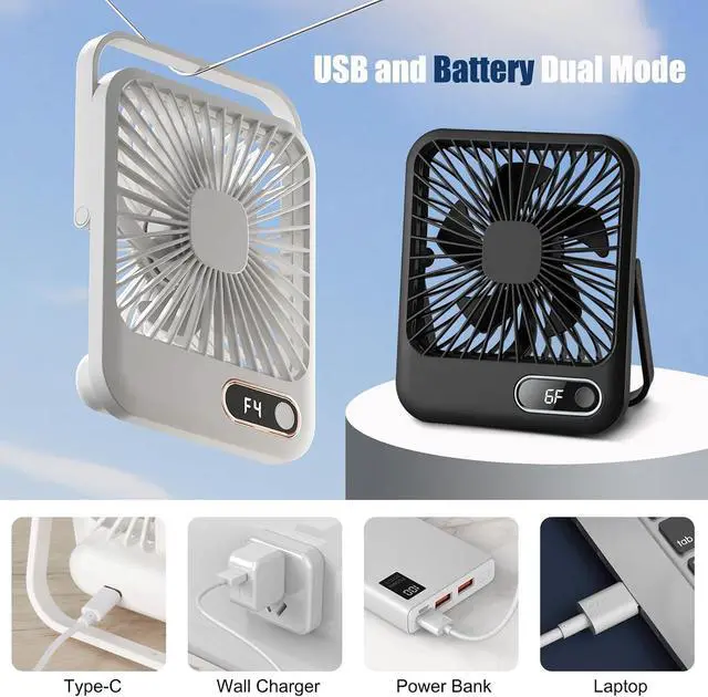 Alt view image 5 of 7 - USB Rechargeable Fan with 4000mAh Battery Desk Fan 6.5" Portable Travel Fan Personal Fan 180°Foldable 6 Speeds 6 Hours Timer & Digital DisplayIdeal Gifts for Office Home Camping