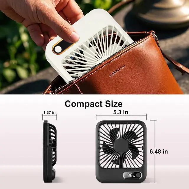 Alt view image 6 of 7 - USB Rechargeable Fan with 4000mAh Battery Desk Fan 6.5" Portable Travel Fan Personal Fan 180°Foldable 6 Speeds 6 Hours Timer & Digital DisplayIdeal Gifts for Office Home Camping