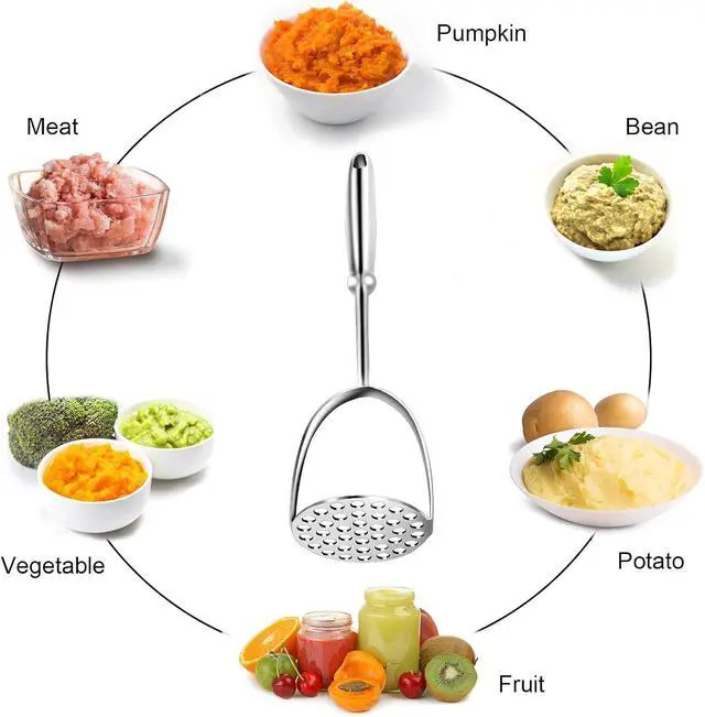 Alt view image 5 of 7 - Potato Masher,Stainless Steel Mashed Potatoes Masher with Long Handle for Beans,Avocado,Fruit,Vegetables.One Piece Construction Heavy Duty Masher Kitchen Tool