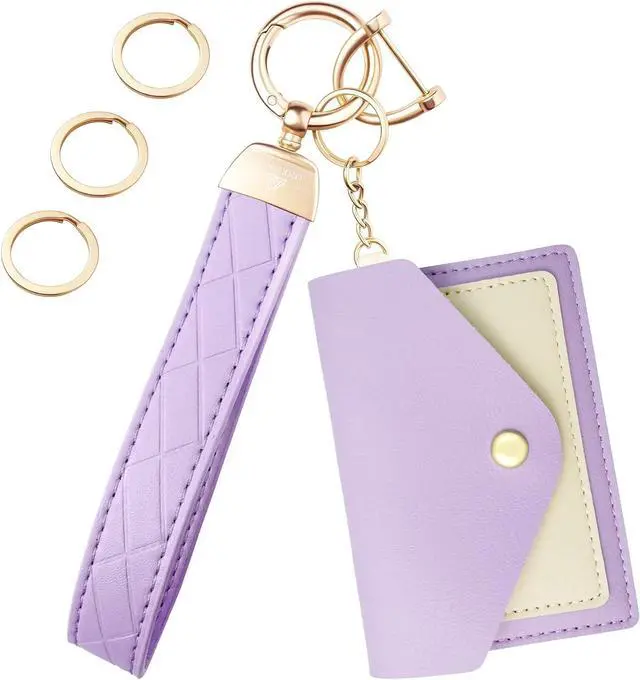 Main image of OHKYOOT Wristlet Keychain with 3 Key Rings, D Ring and Slim Wallet | Cute Wallet Key Chain, Key Fob Keychain, Wrist Keychain for Home Car Keys, Key Wristlet for Women Men