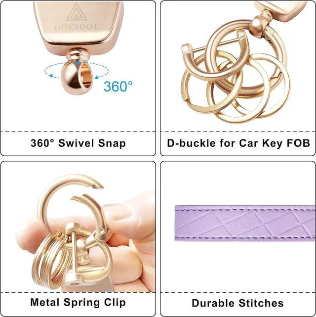 Alt view image 2 of 7 - OHKYOOT Wristlet Keychain with 3 Key Rings, D Ring and Slim Wallet | Cute Wallet Key Chain, Key Fob Keychain, Wrist Keychain for Home Car Keys, Key Wristlet for Women Men