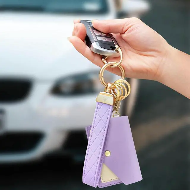 Alt view image 3 of 7 - OHKYOOT Wristlet Keychain with 3 Key Rings, D Ring and Slim Wallet | Cute Wallet Key Chain, Key Fob Keychain, Wrist Keychain for Home Car Keys, Key Wristlet for Women Men