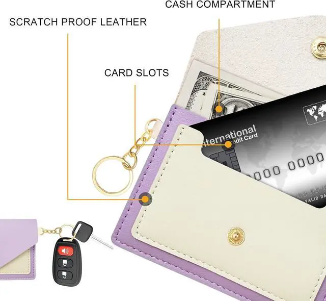 Alt view image 5 of 7 - OHKYOOT Wristlet Keychain with 3 Key Rings, D Ring and Slim Wallet | Cute Wallet Key Chain, Key Fob Keychain, Wrist Keychain for Home Car Keys, Key Wristlet for Women Men